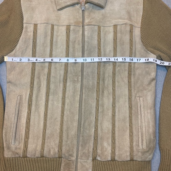 VINTAGE Suede Panel Leather Coat jacket M Rockabilly Retro 70s 80s Oakton Ltd - Picture 10 of 10